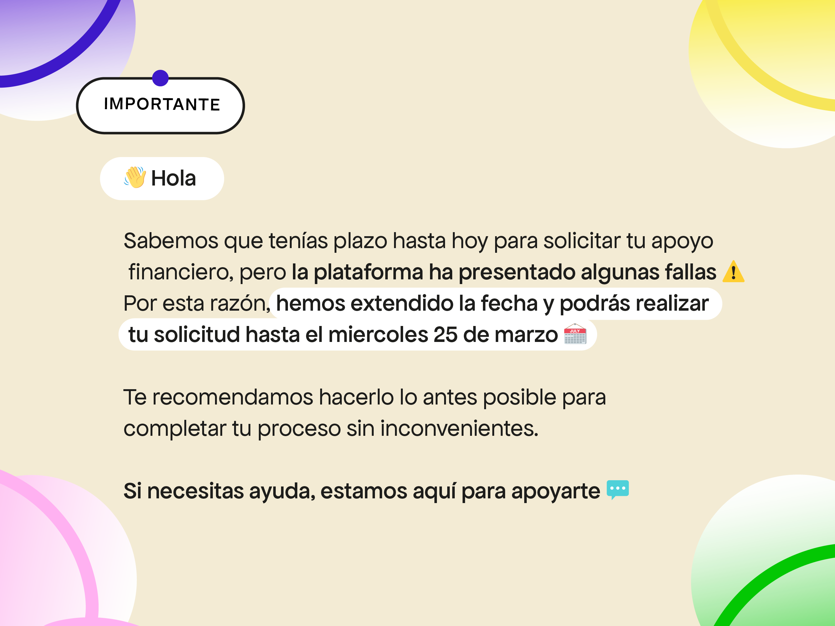 Inconvenientes solicitud apoyo financiero